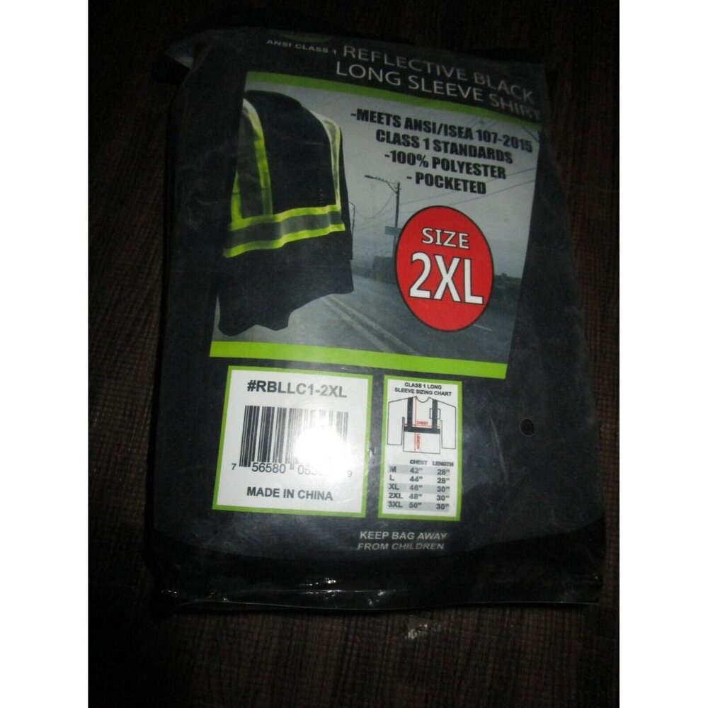 Forester Men's Class 1 Reflective Black Long Sleeve Safety T-Shirt 2XL